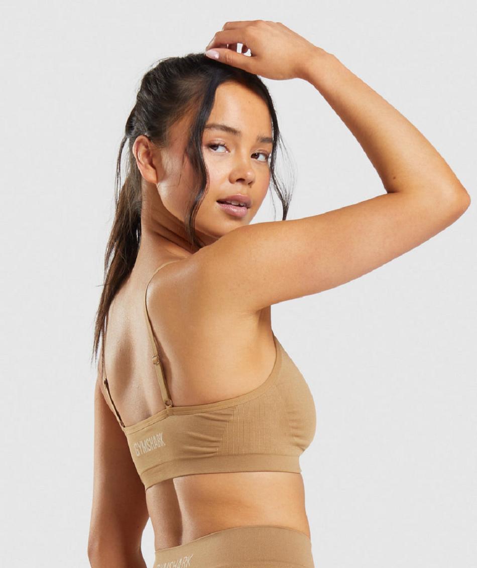 Bralette Gymshark Seamless Low Neck γυναικεια ανοιχτο καφε | GR_BO6946