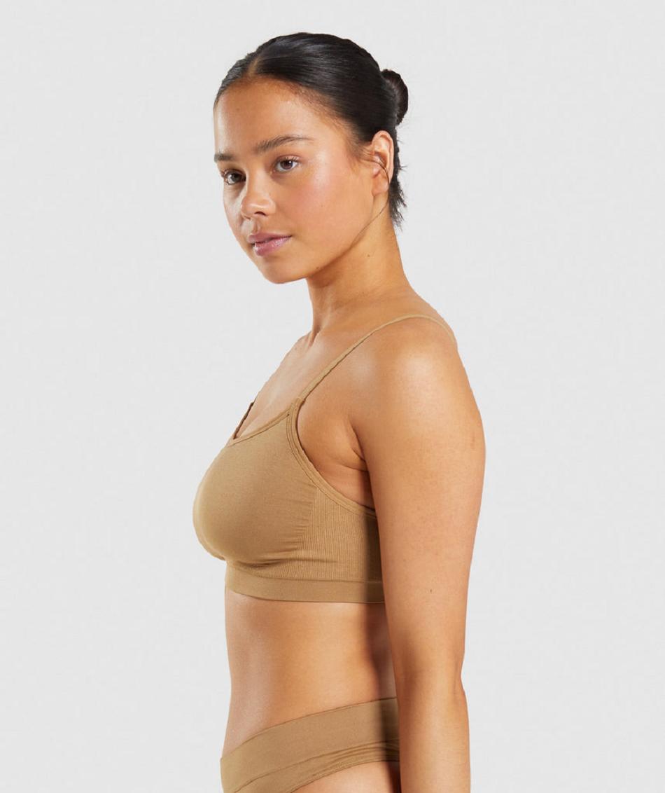 Bralette Gymshark Seamless Scoop Neck γυναικεια ανοιχτο καφε | GR_EP7656