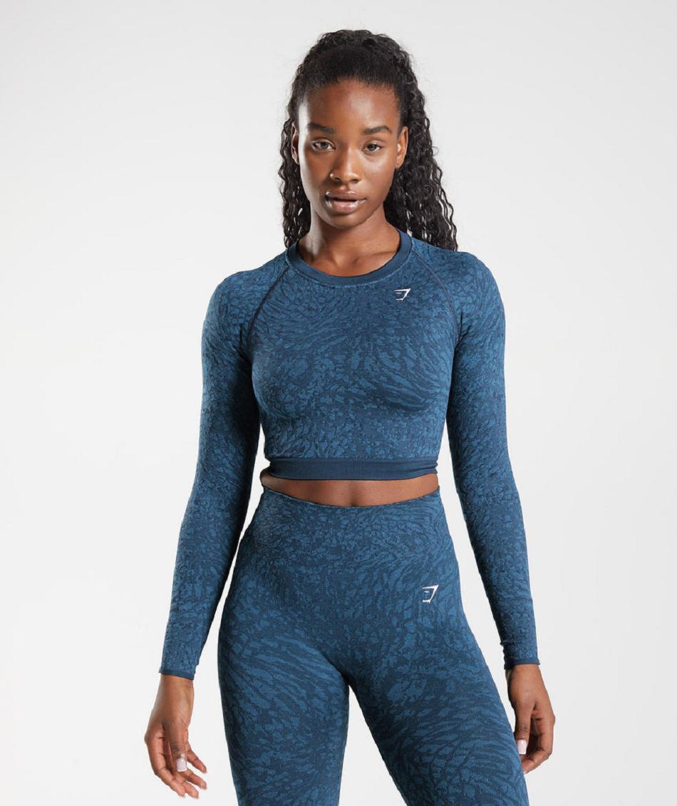 Corp Tops Gymshark Adapt Animal Seamless Lace Up Back γυναικεια σκουρο μπλε | GR_YJ5431
