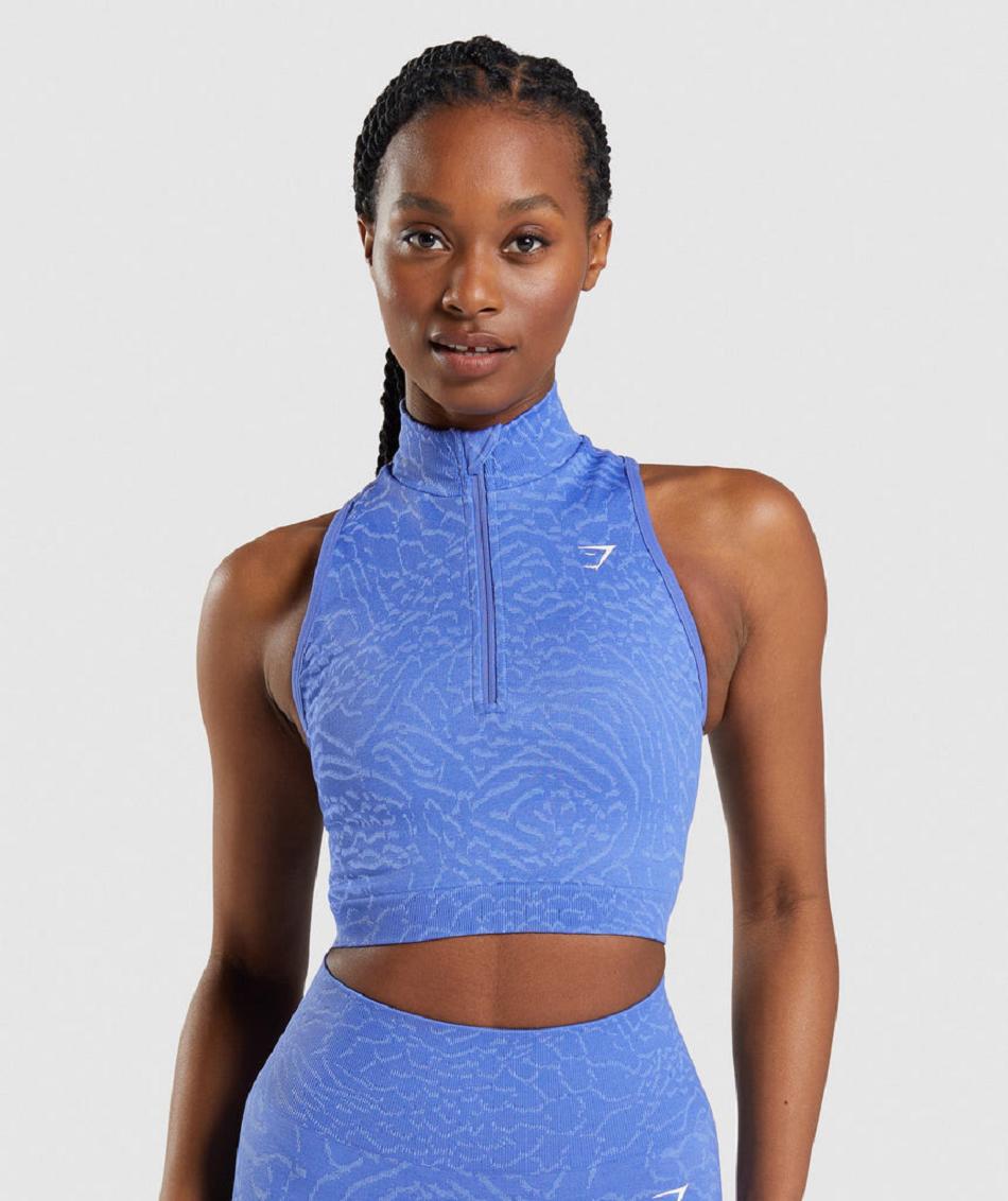 Corp Tops Gymshark Adapt Animal Seamless 1/2 Zip γυναικεια μπλε | GR_V4022