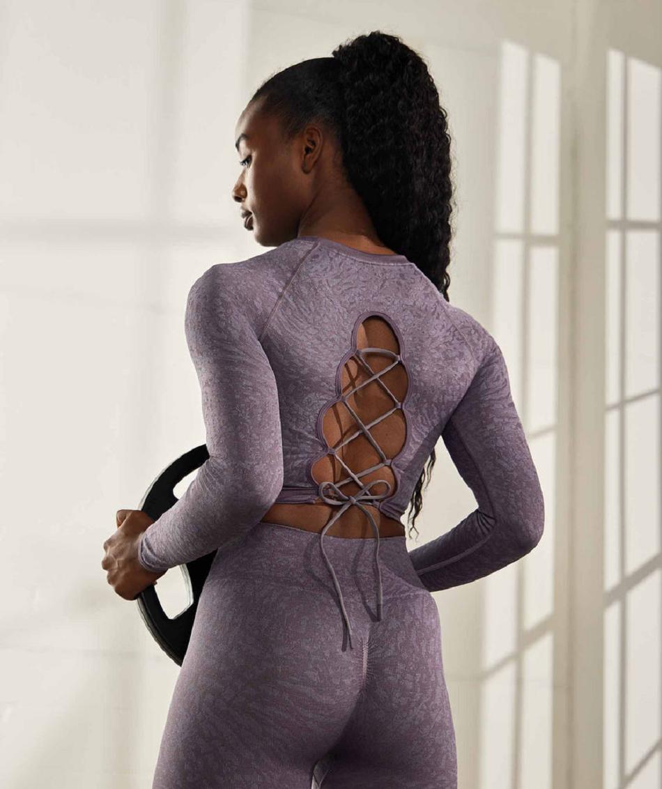 Corp Tops Gymshark Adapt Animal Seamless Lace Up Back γυναικεια μωβ | GR_ZI7263