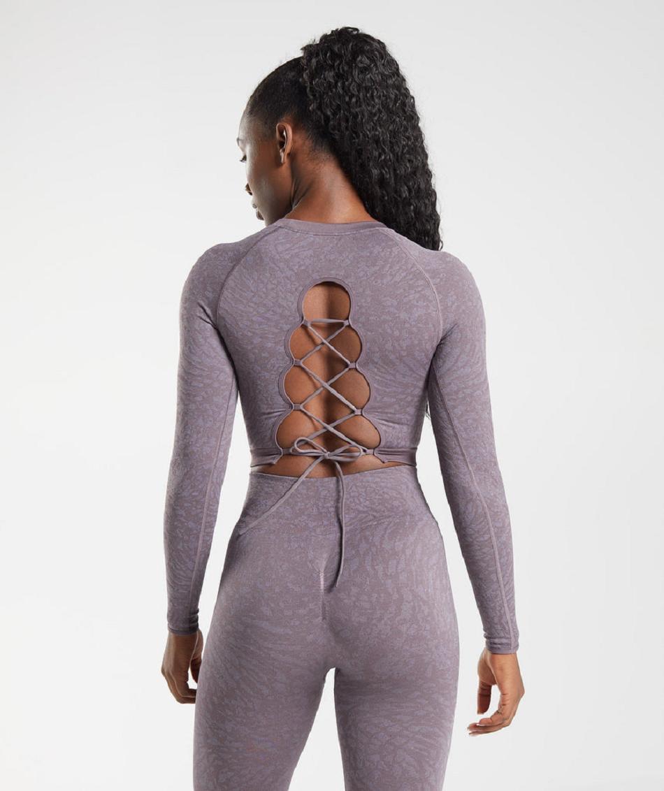Corp Tops Gymshark Adapt Animal Seamless Lace Up Back γυναικεια μωβ | GR_ZI7263