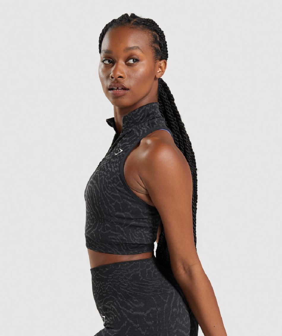 Corp Tops Gymshark Adapt Animal Seamless 1/2 Zip γυναικεια μαυρα | GR_YJ2850