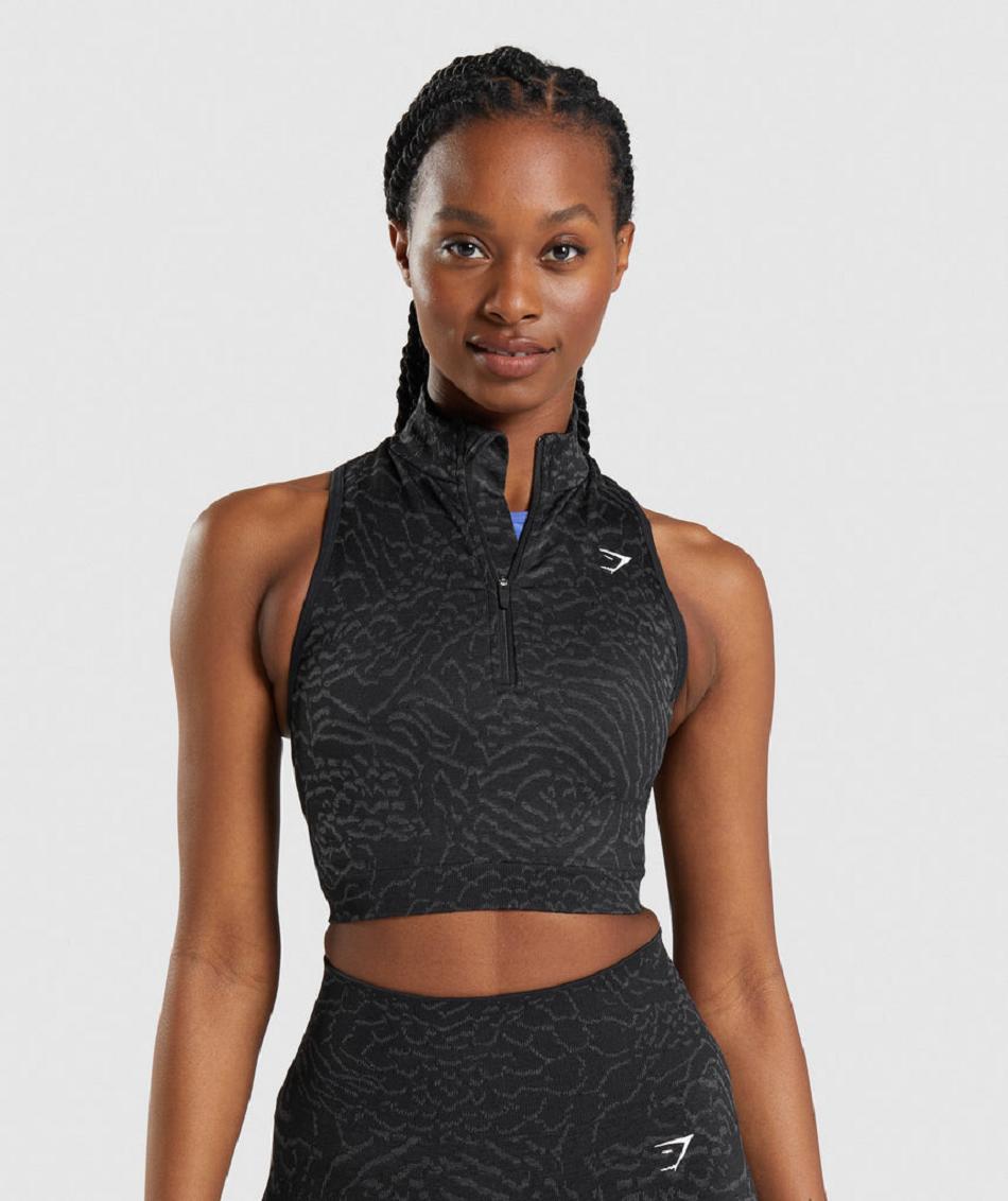 Corp Tops Gymshark Adapt Animal Seamless 1/2 Zip γυναικεια μαυρα | GR_YJ2850