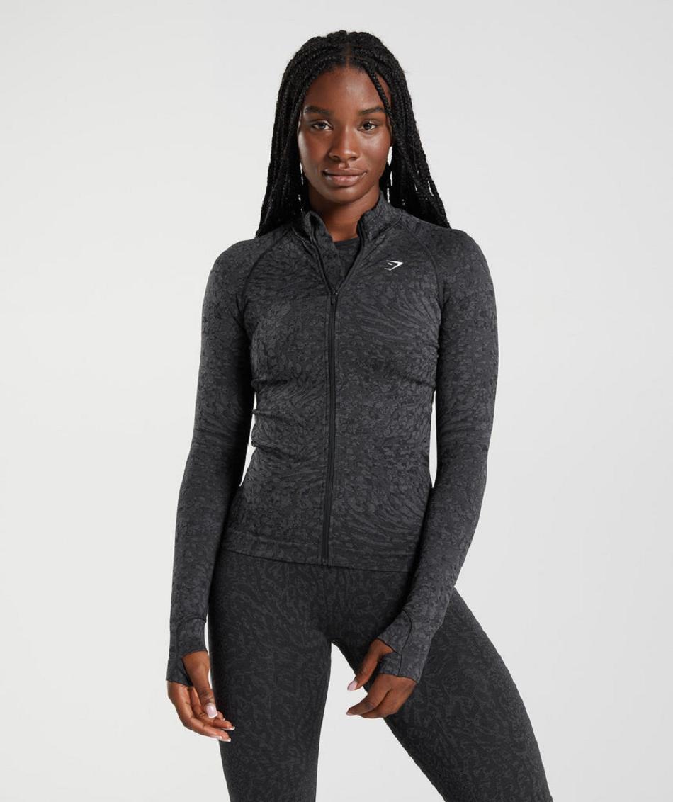 Corp Tops Gymshark Adapt Animal Zip Through γυναικεια μαυρα | GR_XC2709