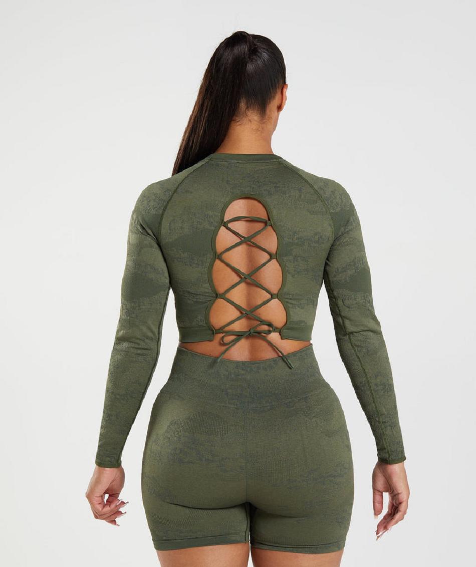 Corp Tops Gymshark Adapt Camo Seamless Lace Up Back γυναικεια Ελιά Ελιά | GR_QX2210