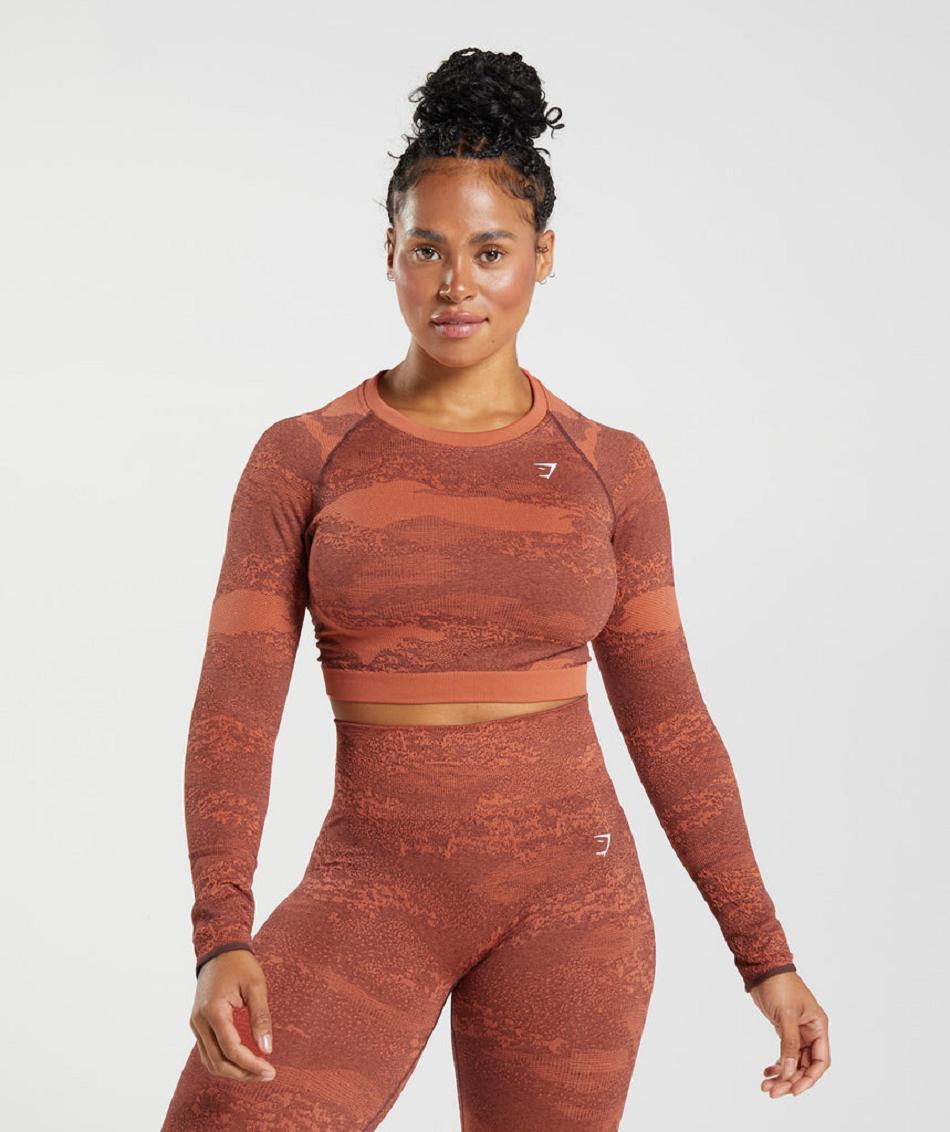 Corp Tops Gymshark Adapt Camo Seamless Lace Up Back γυναικεια κοκκινα ροζ καφε | GR_KO4156