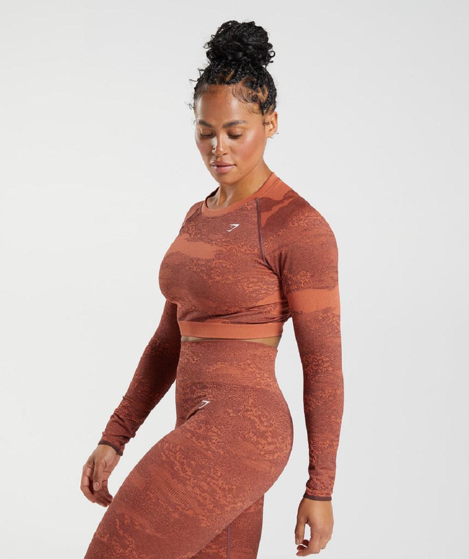 Corp Tops Gymshark Adapt Camo Seamless Lace Up Back γυναικεια κοκκινα ροζ καφε | GR_KO4156