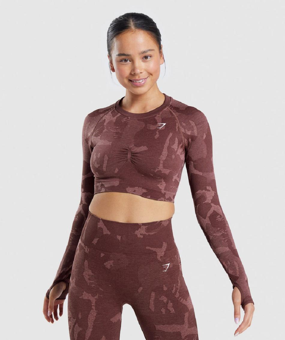 Corp Tops Gymshark Adapt Camo Seamless Long Sleeve γυναικεια ροζ καφε | GR_NN2956