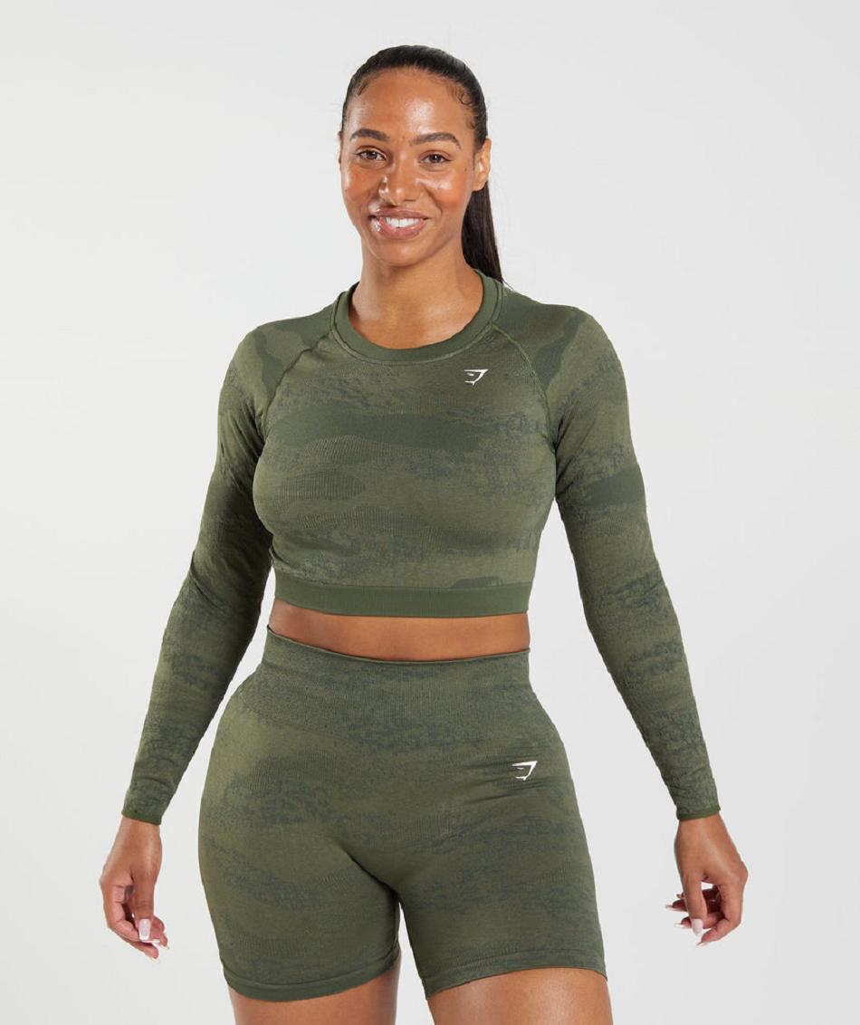 Corp Tops Gymshark Adapt Camo Seamless Lace Up Back γυναικεια Ελιά Ελιά | GR_YJ8828