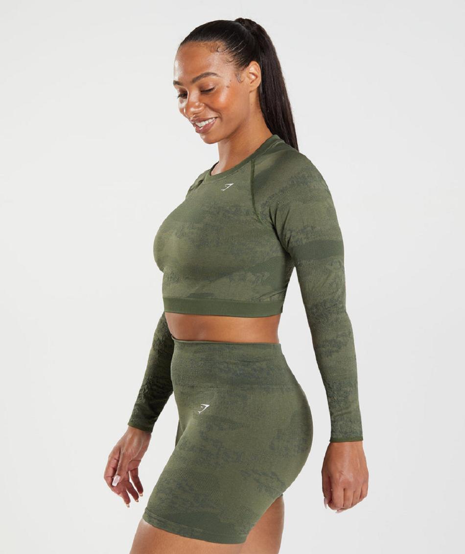 Corp Tops Gymshark Adapt Camo Seamless Lace Up Back γυναικεια Ελιά Ελιά | GR_YJ8828