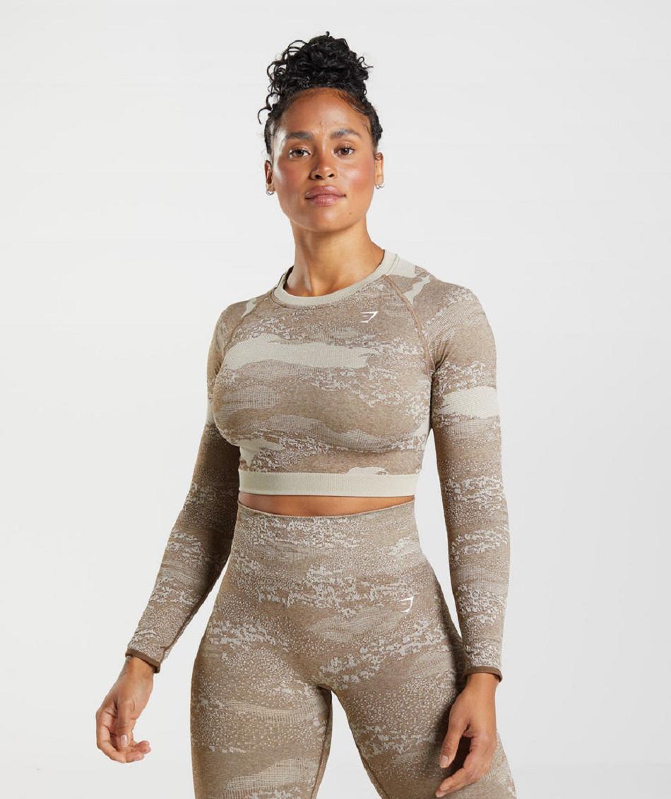 Corp Tops Gymshark Adapt Camo Seamless Lace Up Back γυναικεια γκρι καφε | GR_MI4207