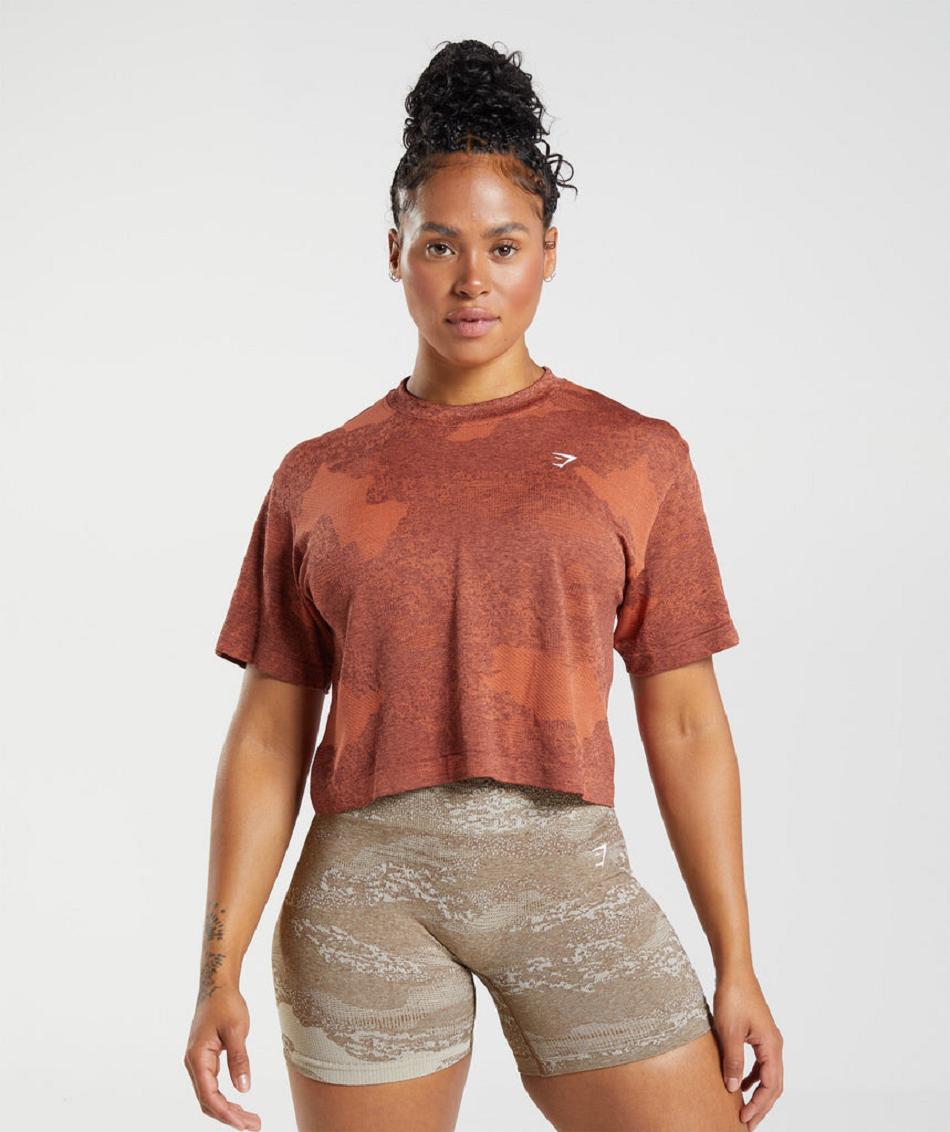 Corp Tops Gymshark Adapt Camo Seamless γυναικεια κοκκινα ροζ καφε | GR_Q6441