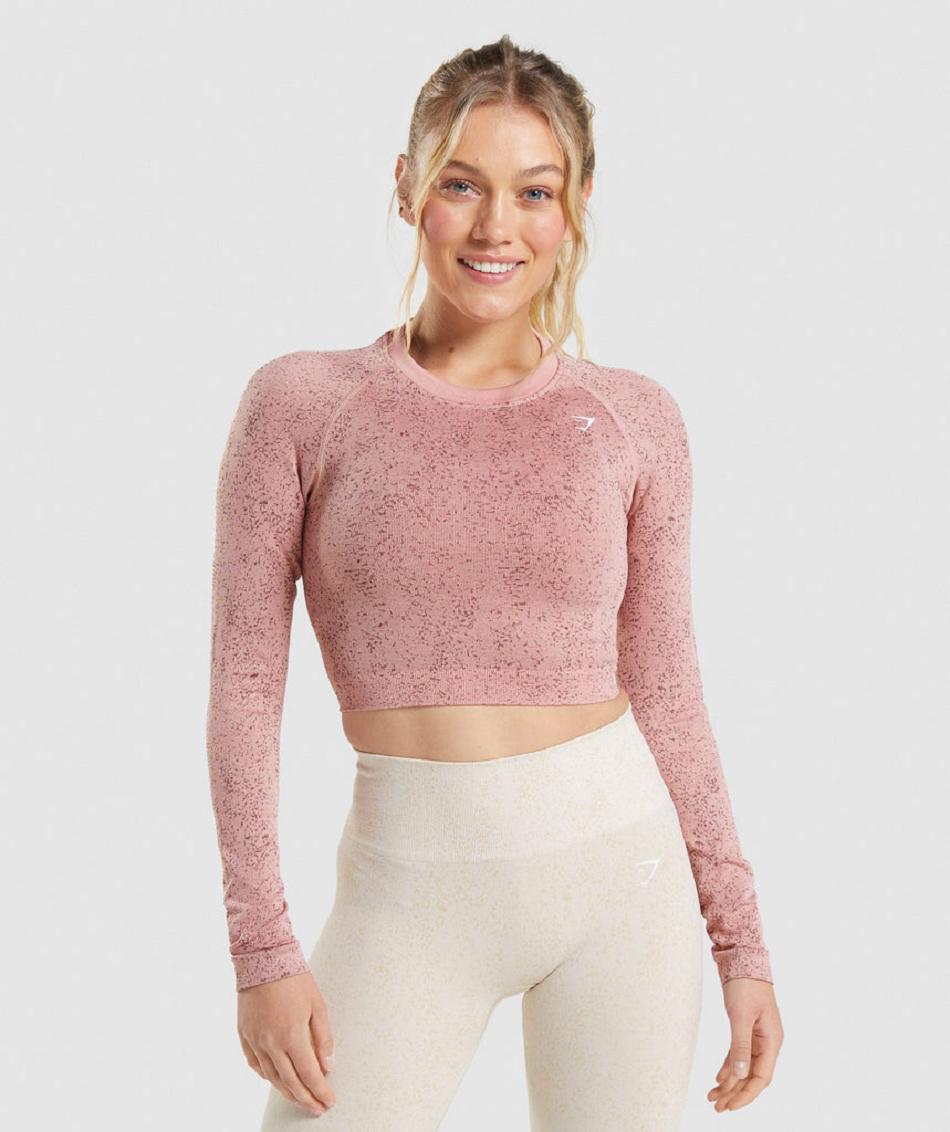 Corp Tops Gymshark Adapt Fleck Seamless Long Sleeve γυναικεια ροζ | GR_S1190