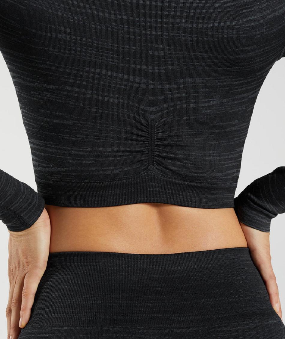 Corp Tops Gymshark Adapt Marl Seamless Long Sleeve γυναικεια μαυρα γκρι | GR_S7718