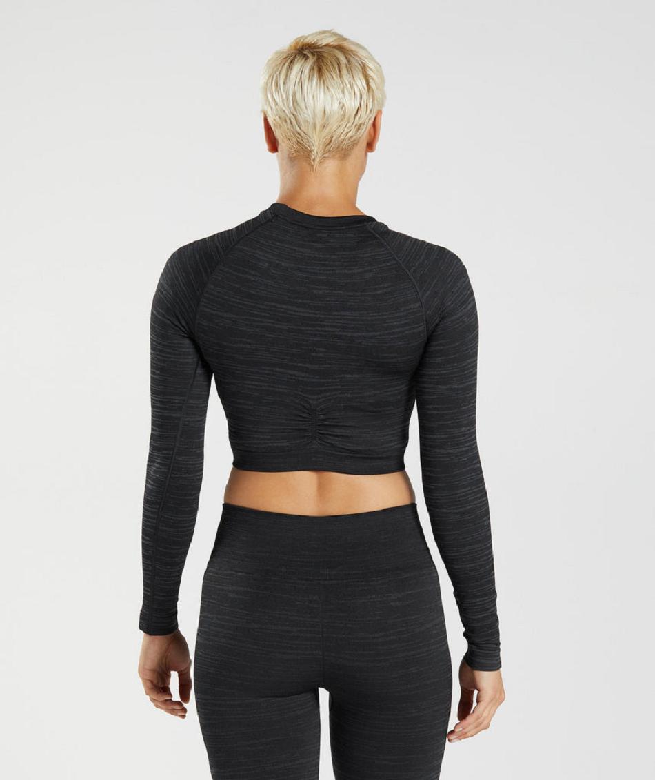 Corp Tops Gymshark Adapt Marl Seamless Long Sleeve γυναικεια μαυρα γκρι | GR_YJ1510