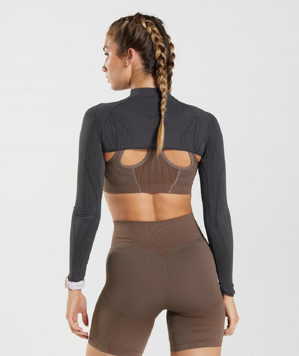 Corp Tops Gymshark Apex Seamless Shrug γυναικεια μαυρα γκρι μαυρα | GR_IM7524
