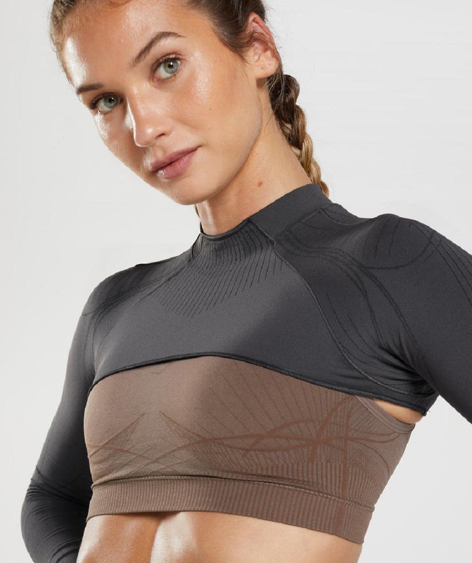 Corp Tops Gymshark Apex Seamless Shrug γυναικεια μαυρα γκρι μαυρα | GR_IM7524