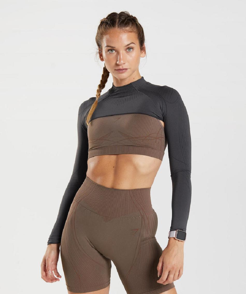 Corp Tops Gymshark Apex Seamless Shrug γυναικεια μαυρα γκρι μαυρα | GR_IM7524