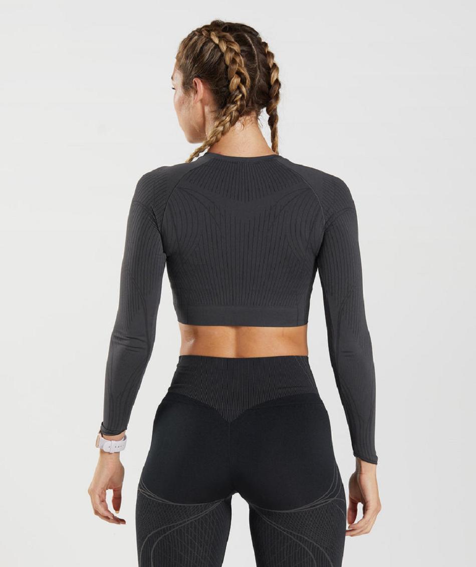 Corp Tops Gymshark Apex Seamless γυναικεια μαυρα γκρι μαυρα | GR_TH8373