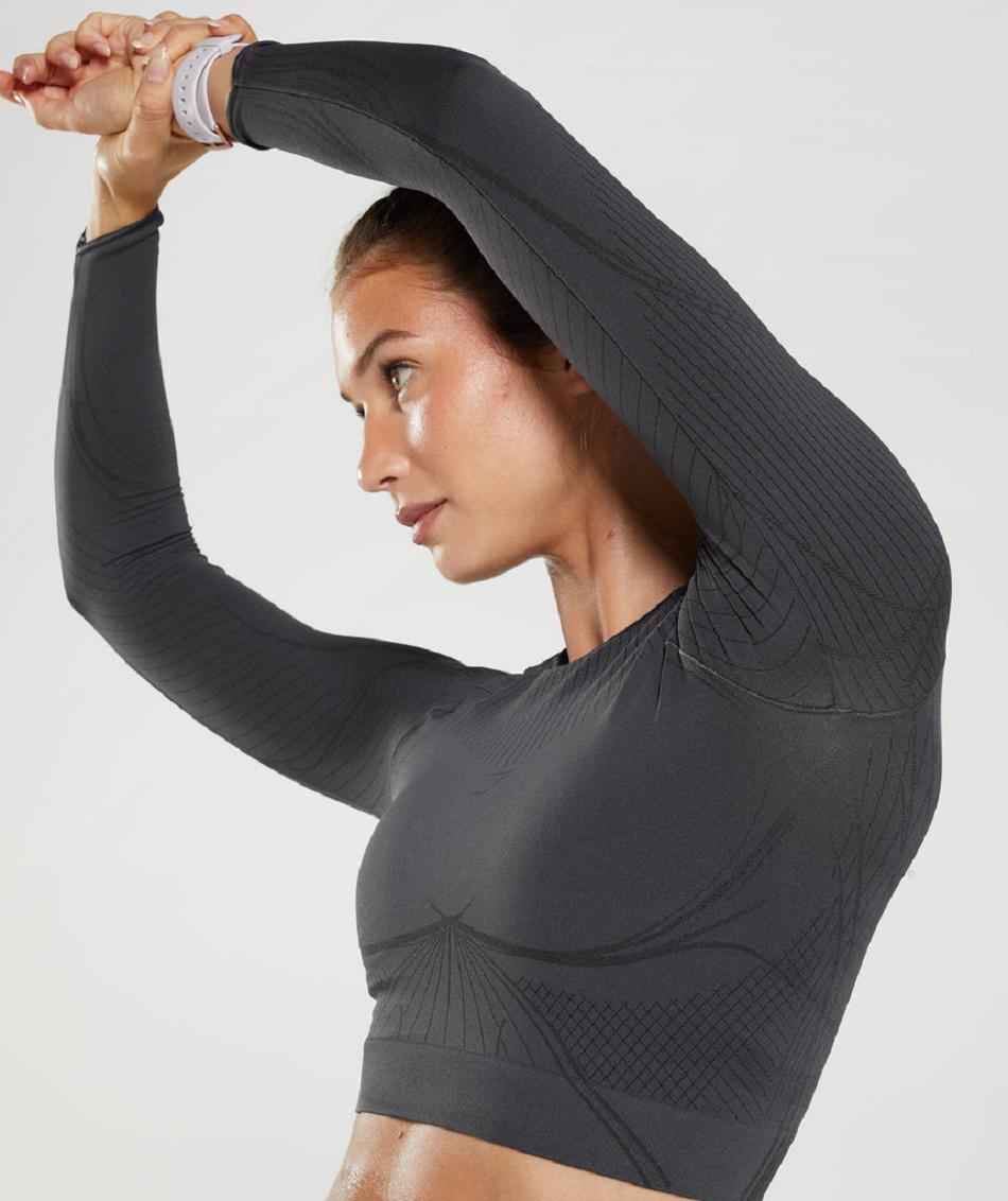 Corp Tops Gymshark Apex Seamless γυναικεια μαυρα γκρι μαυρα | GR_TH8373
