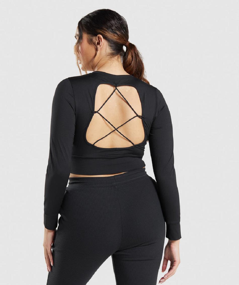 Corp Tops Gymshark Pause Open Back Long Sleeve γυναικεια μαυρα | GR_TG6956