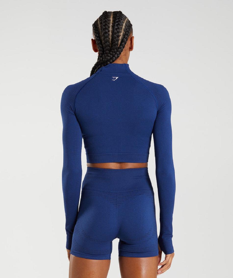 Corp Tops Gymshark Vital Seamless 2.0 High Neck γυναικεια μπλε | GR_QZ9514
