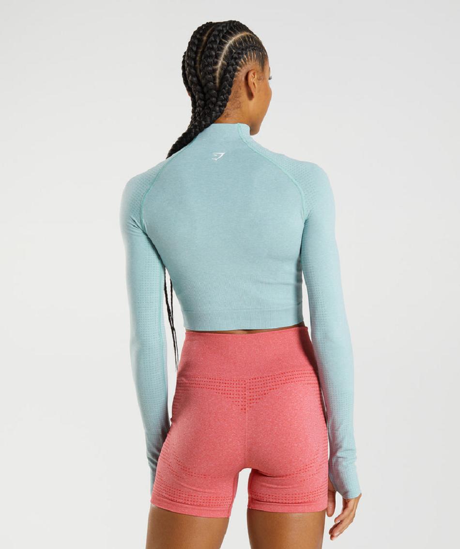 Corp Tops Gymshark Vital Seamless 2.0 High Neck γυναικεια μπλε | GR_YQ1421