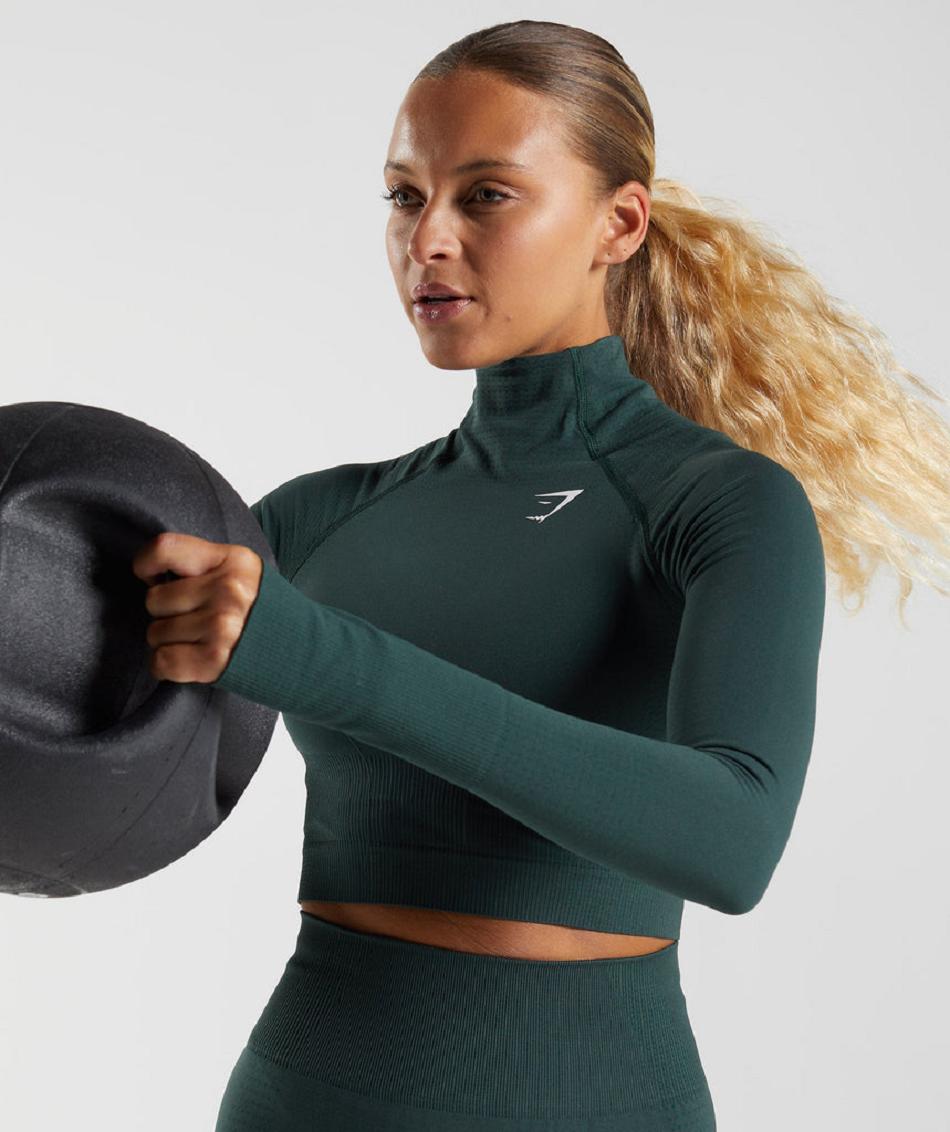 Corp Tops Gymshark Vital Seamless 2.0 High Neck Midi γυναικεια πρασινο | GR_CR2295
