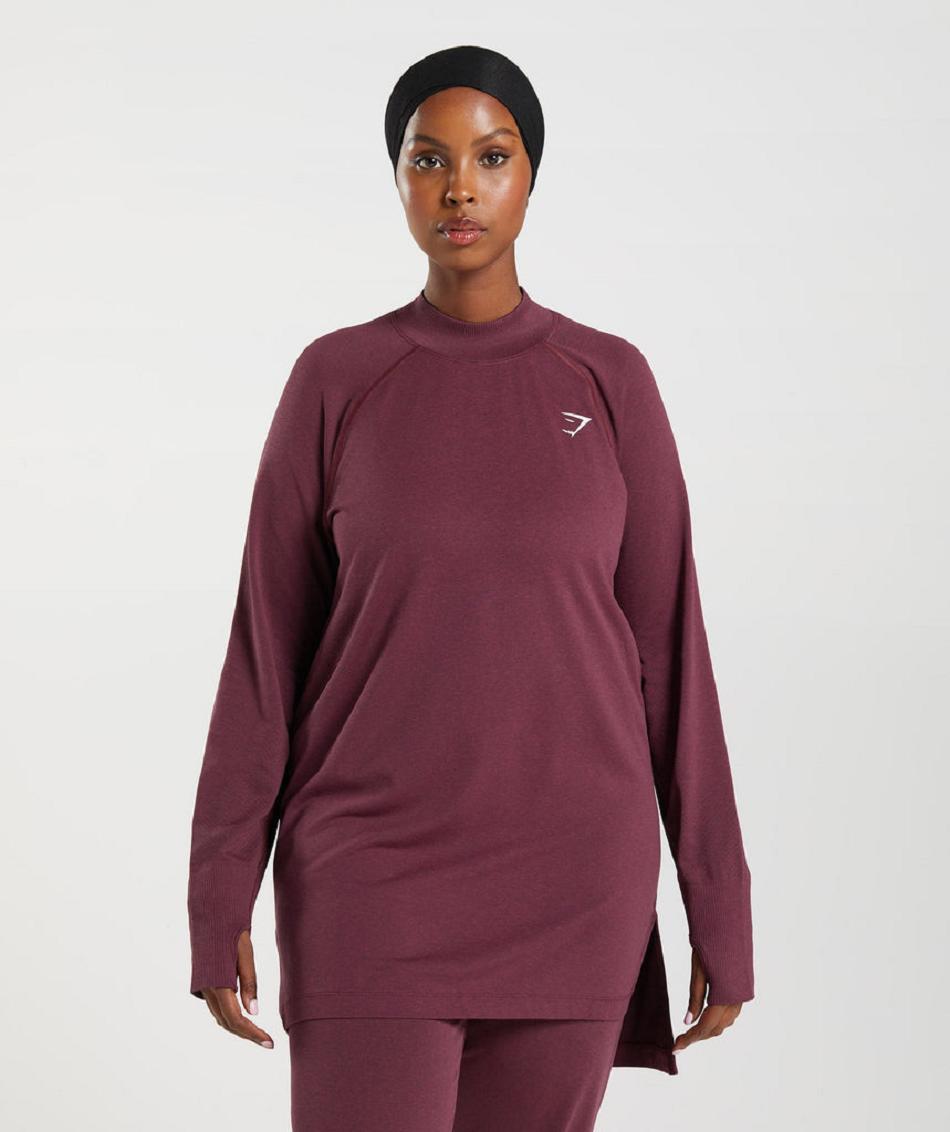 Corp Tops Gymshark Vital Seamless Long Line γυναικεια μπορντο | GR_XC6095