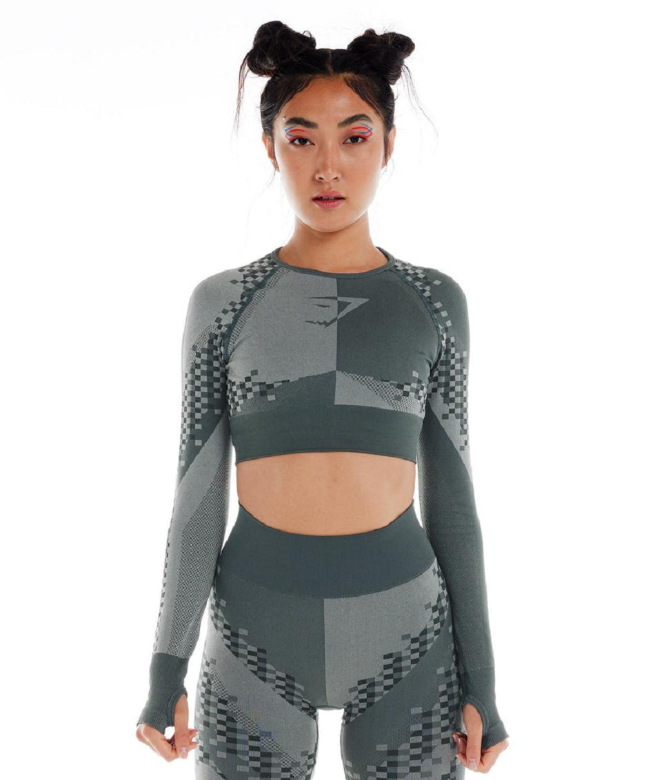 Corp Tops Gymshark Wtflex Cyborg Seamless Long Sleeve γυναικεια γκρι μαυρα ανοιχτο γκρι | GR_N2383