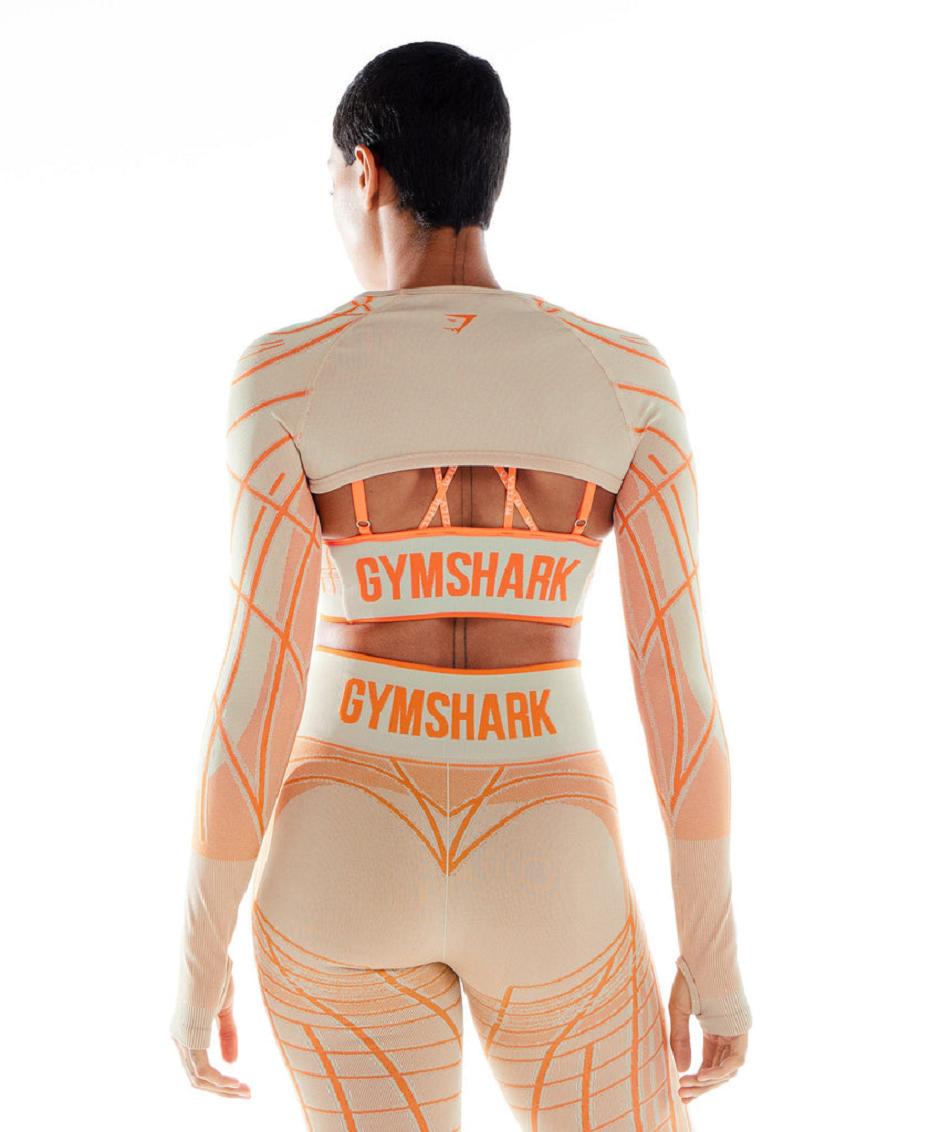 Corp Tops Gymshark Wtflex Linear Seamless Long Sleeve Shrug γυναικεια γκρι πορτοκαλι ασπρα | GR_N4832