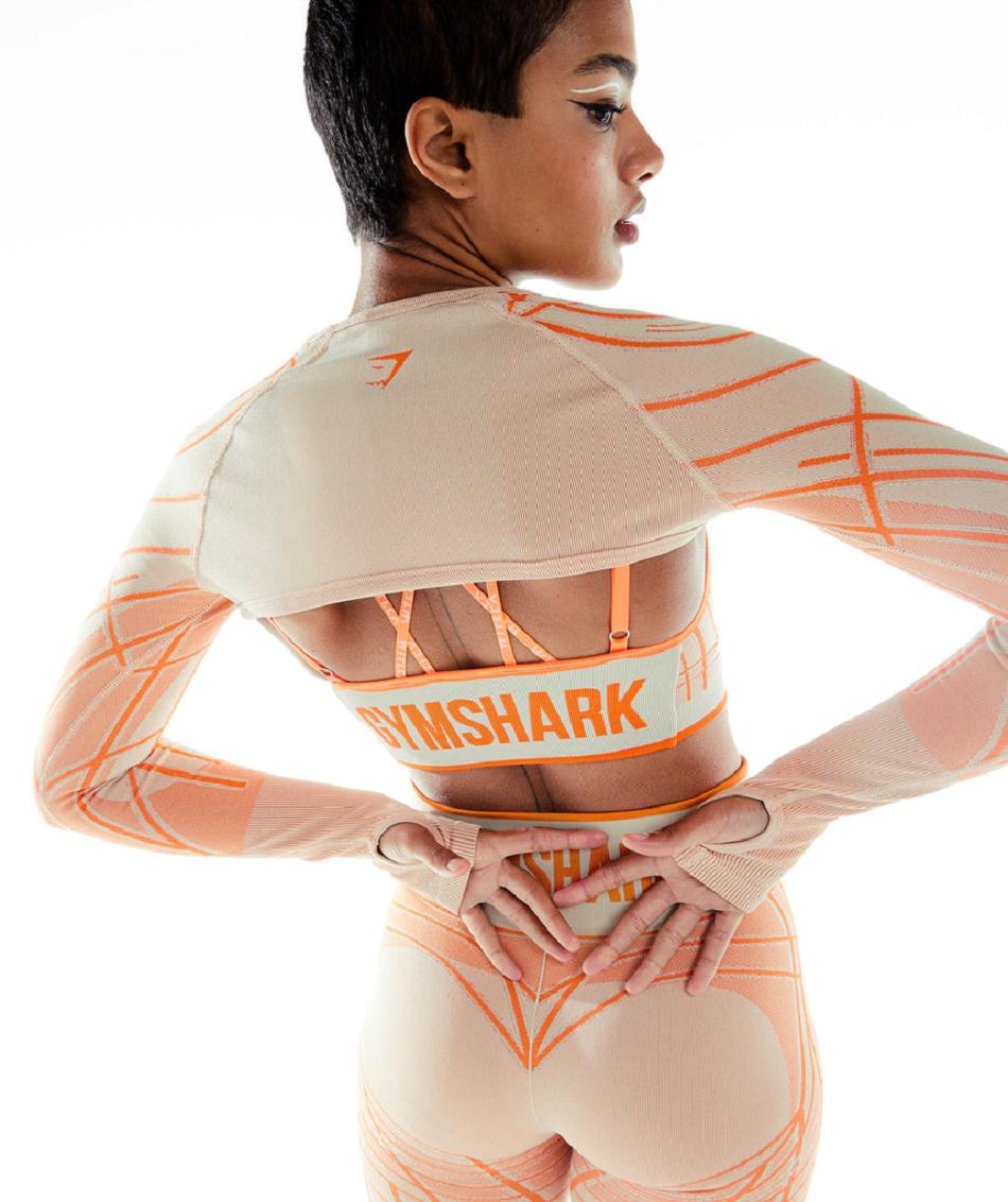 Corp Tops Gymshark Wtflex Linear Seamless Long Sleeve Shrug γυναικεια γκρι πορτοκαλι ασπρα | GR_N4832