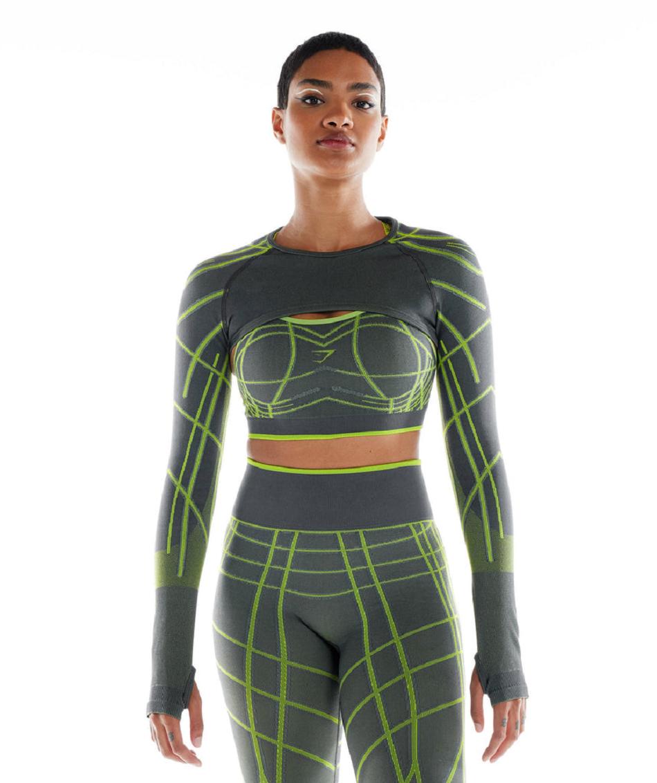 Corp Tops Gymshark Wtflex Linear Seamless Long Sleeve Shrug γυναικεια γκρι πρασινο ανοιχτο γκρι | GR_R9926
