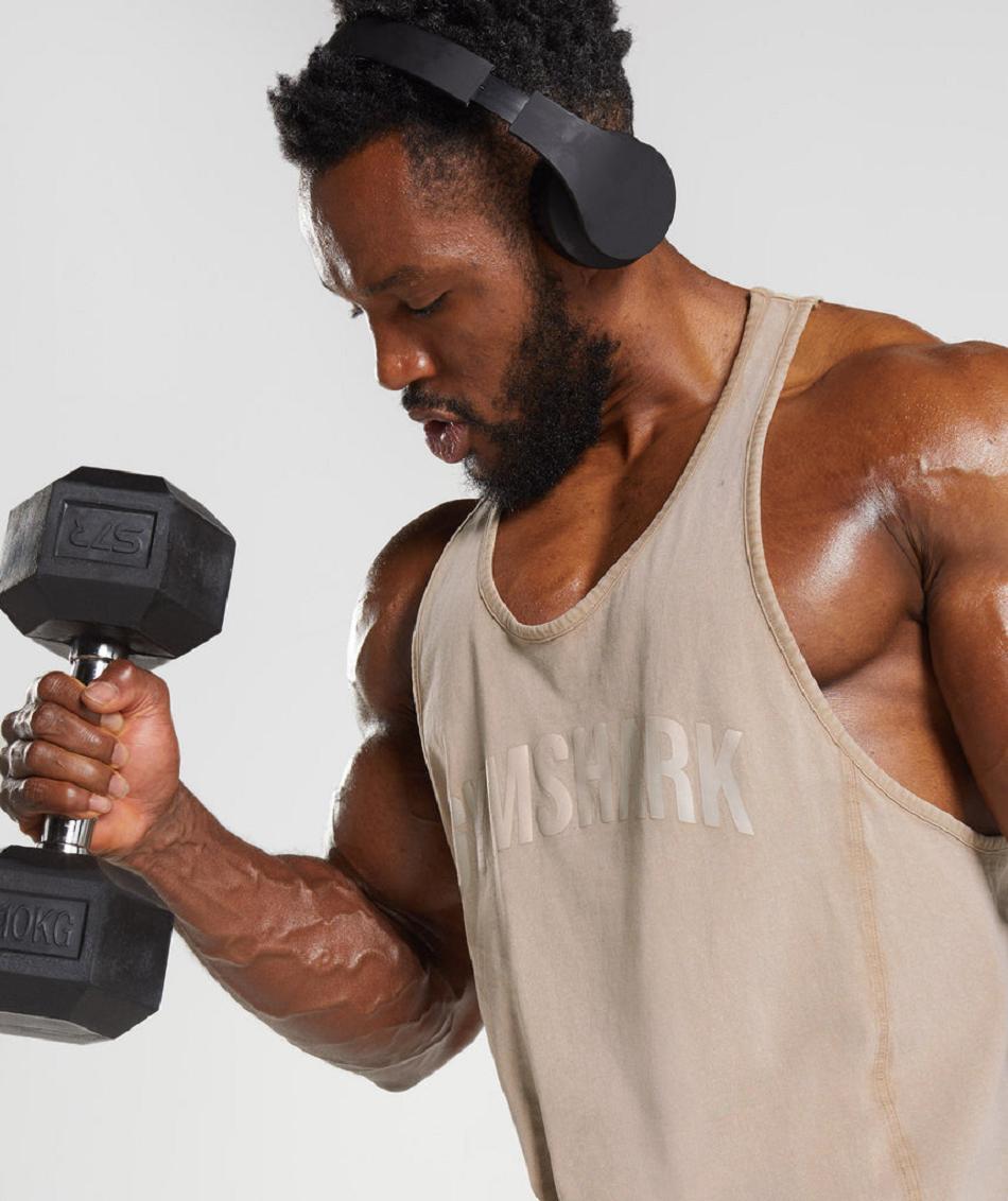 Stringers Gymshark Power Washed ανδρικα καφε | GR_YQ3967