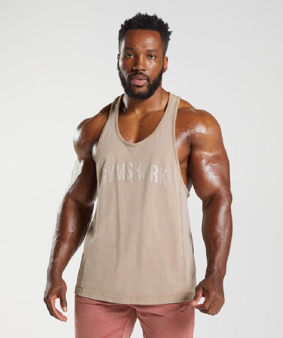 Stringers Gymshark Power Washed ανδρικα καφε | GR_YQ3967