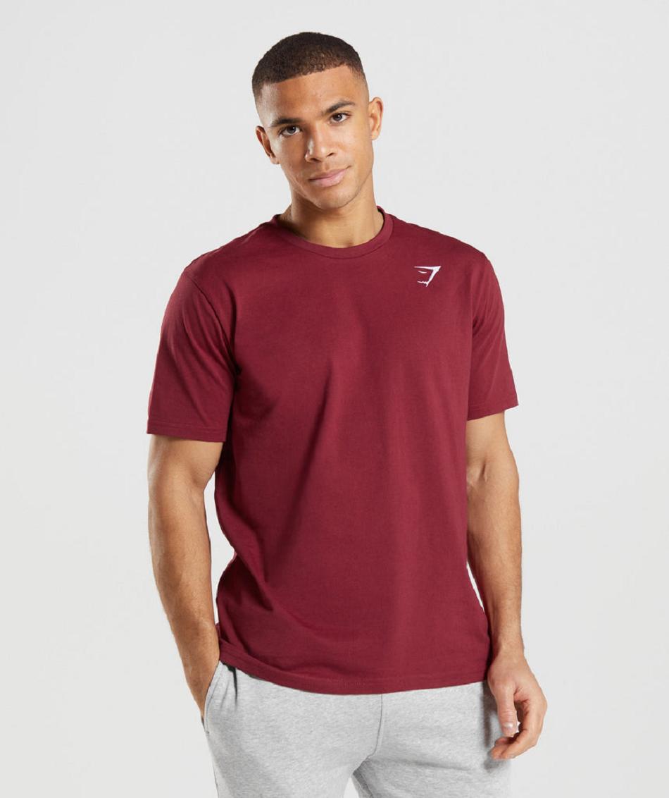 T Shirts Gymshark Crest ανδρικα μπορντο κοκκινα | GR_AZ7493