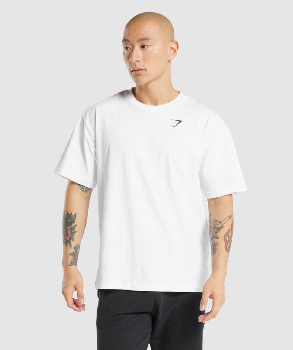 T Shirts Gymshark Essential Oversized ανδρικα ασπρα | GR_QX9250