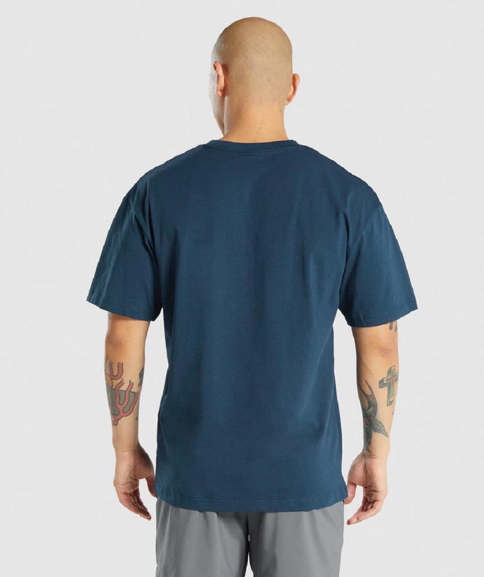 T Shirts Gymshark Essential Oversized ανδρικα σκουρο μπλε | GR_IM8255