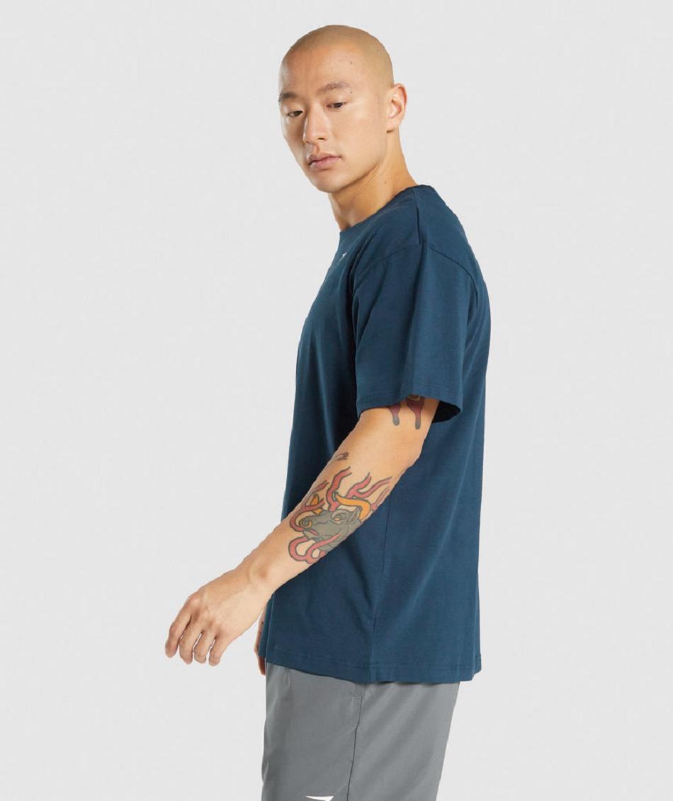 T Shirts Gymshark Essential Oversized ανδρικα σκουρο μπλε | GR_IM8255