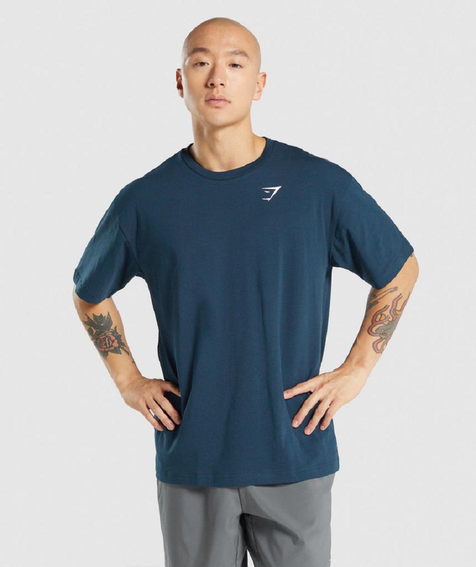 T Shirts Gymshark Essential Oversized ανδρικα σκουρο μπλε | GR_IM8255
