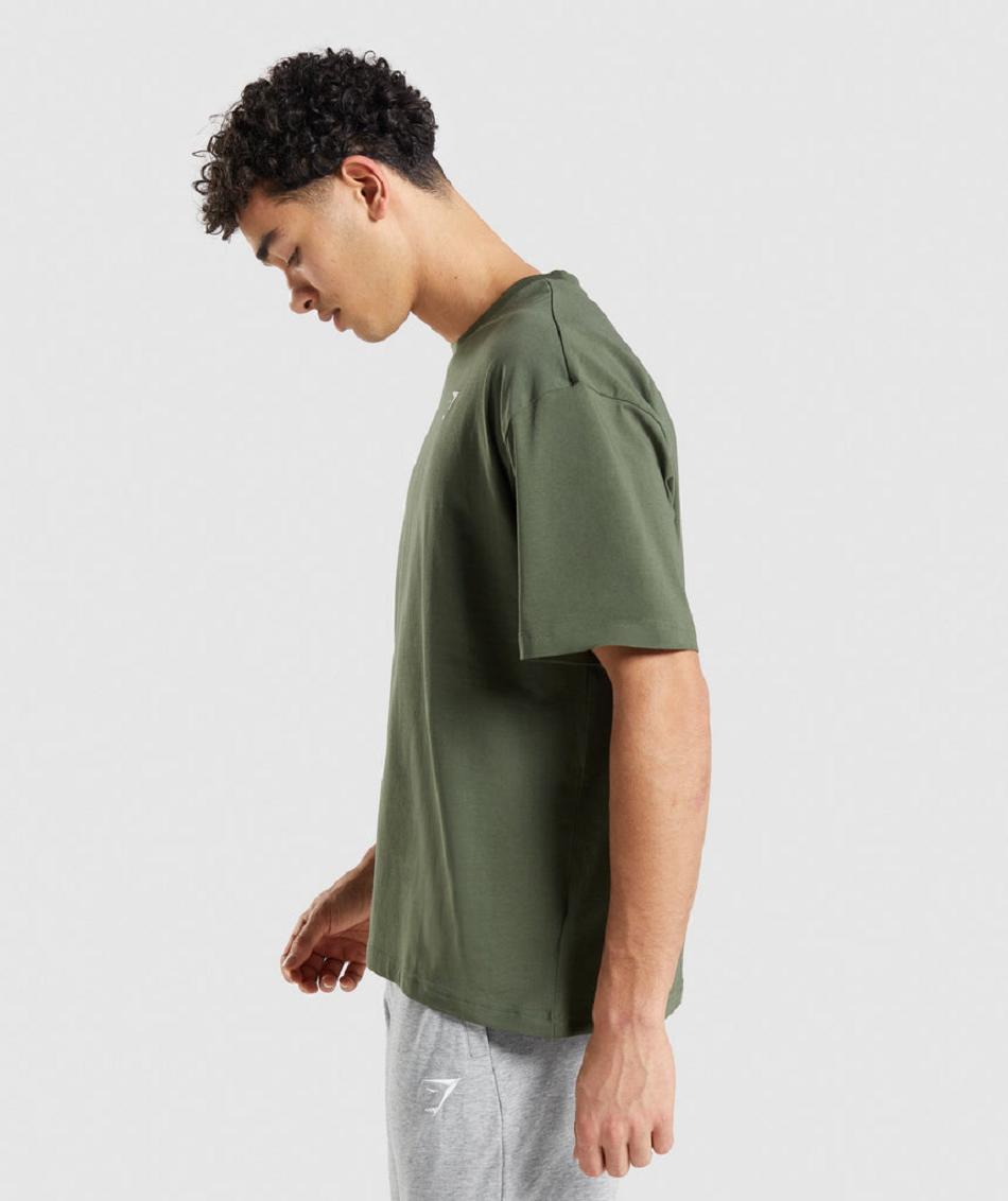 T Shirts Gymshark Essential Oversized ανδρικα Ελιά | GR_N3529