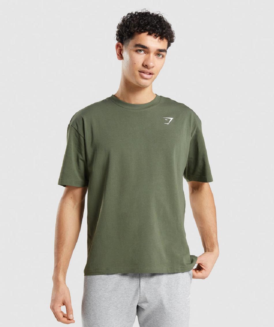 T Shirts Gymshark Essential Oversized ανδρικα Ελιά | GR_N3529