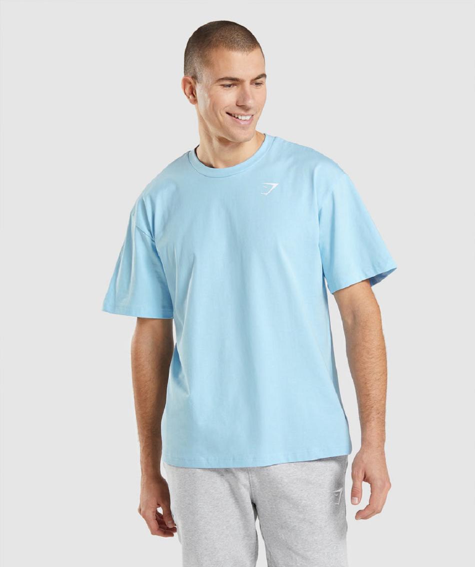 T Shirts Gymshark Essential Oversized ανδρικα Μπεζ μπλε | GR_YJ6750