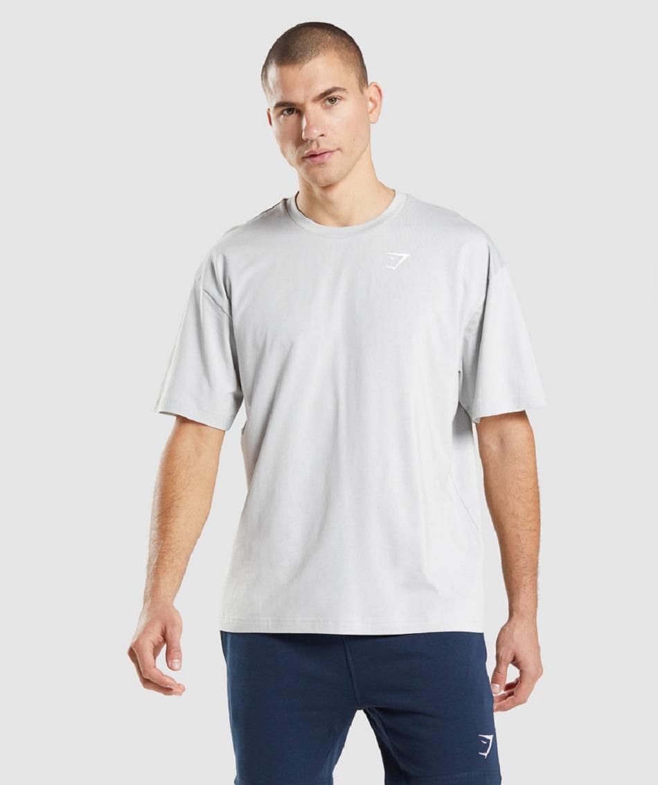T Shirts Gymshark Essential Oversized ανδρικα ανοιχτο γκρι | GR_YJ9697