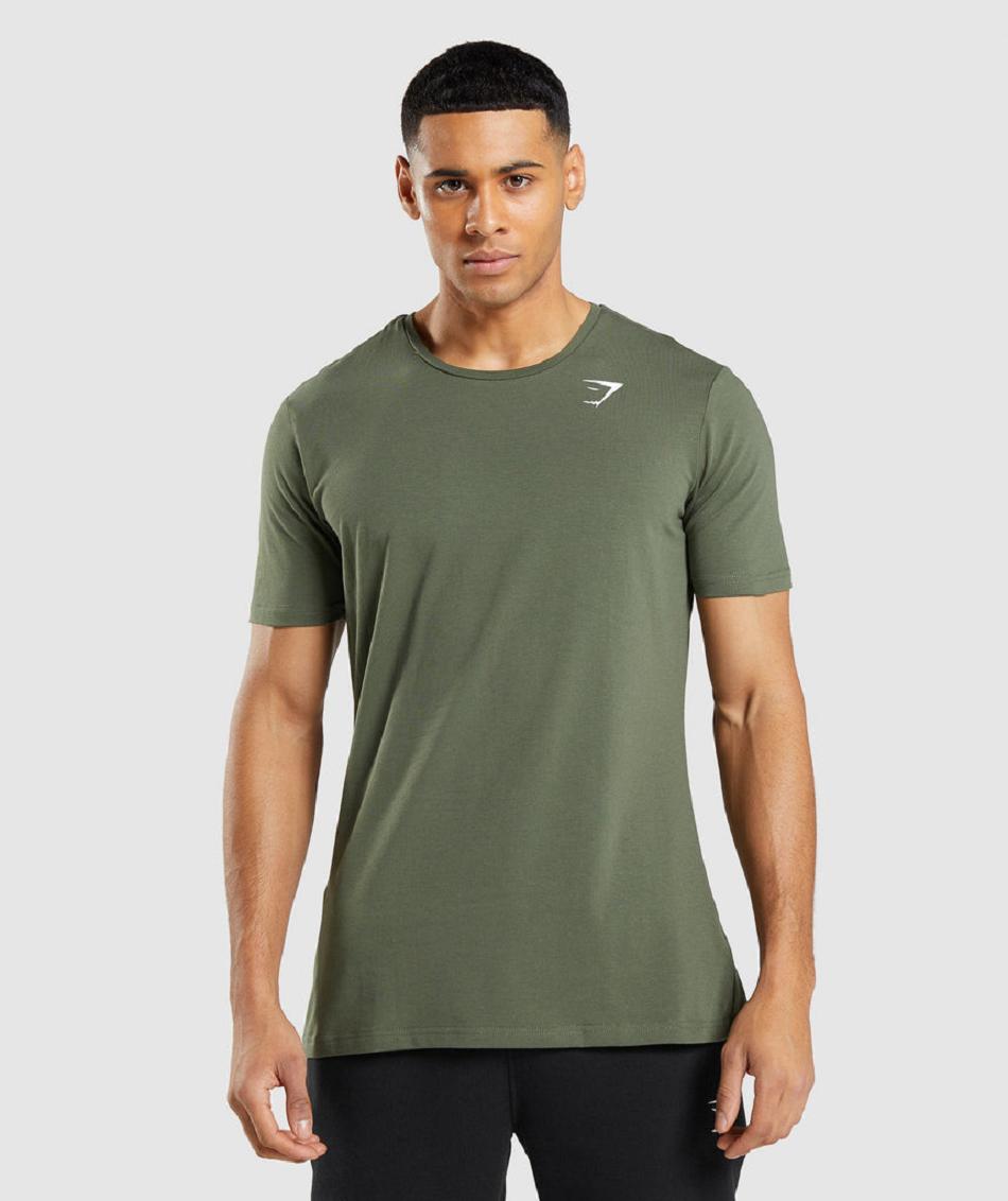 T Shirts Gymshark Essential ανδρικα Ελιά | GR_IM4730