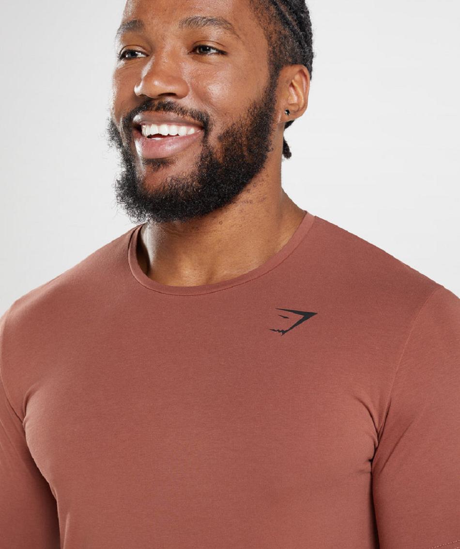 T Shirts Gymshark Essential ανδρικα ροζ καφε | GR_R4401