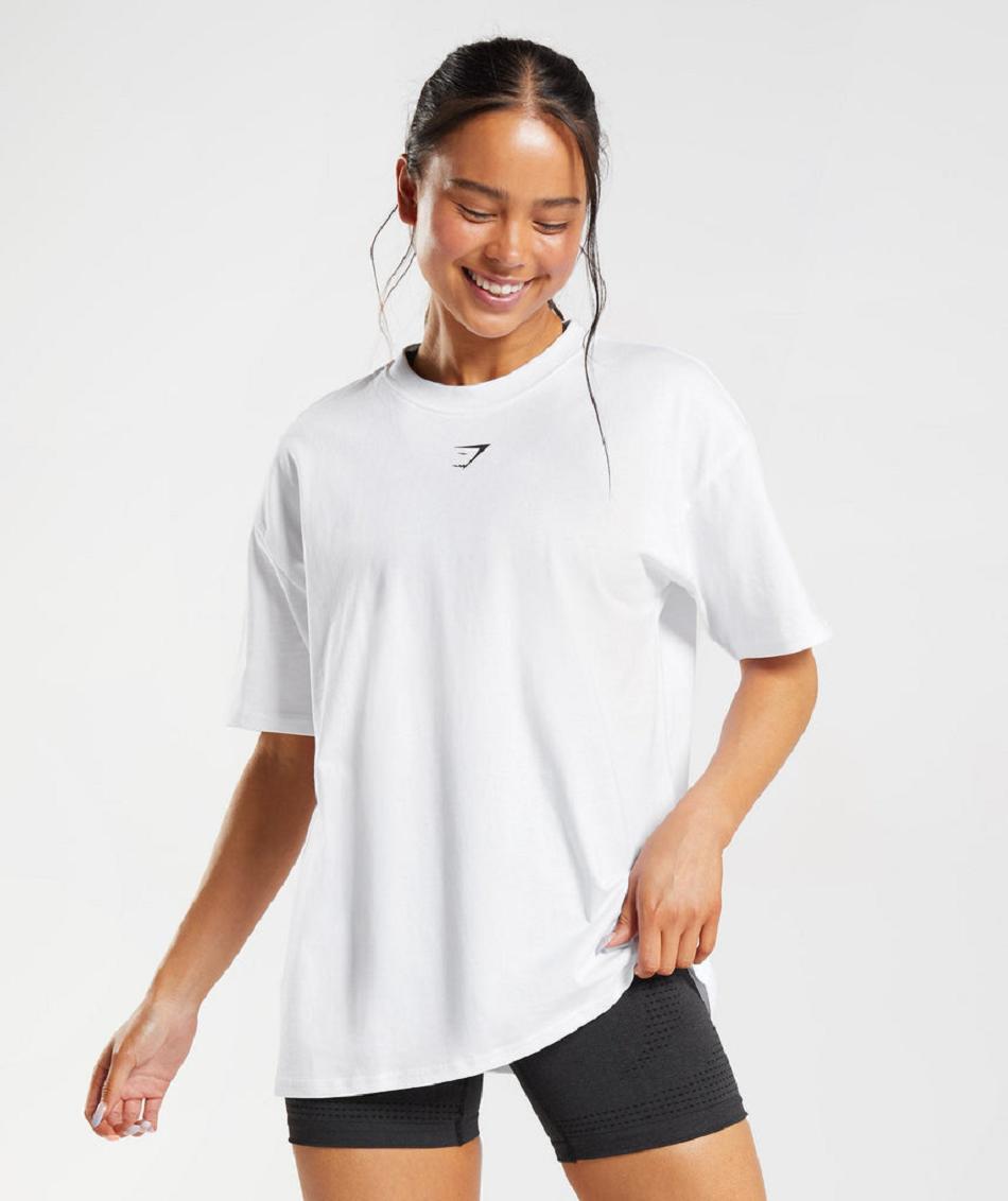 T Shirts Gymshark Fraction Oversized γυναικεια ασπρα | GR_ZI8468