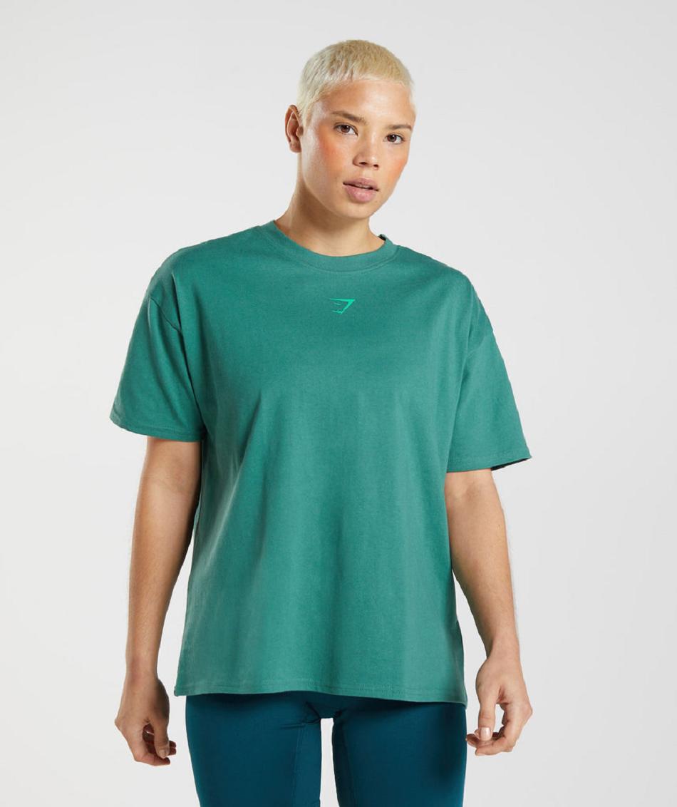 T Shirts Gymshark Fraction Oversized γυναικεια πρασινο | GR_R5558