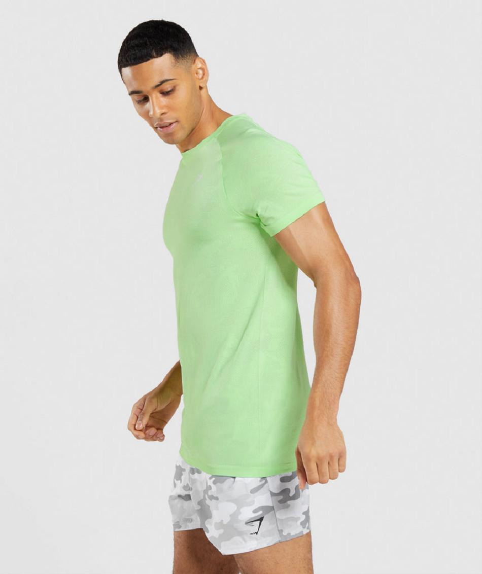 T Shirts Gymshark Geo Seamless ανδρικα πρασινο ασπρα | GR_EE4195